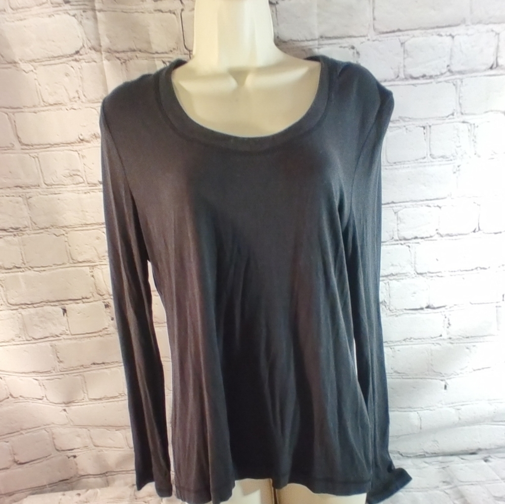 Chicos Black Scoop Modal Silk Long Sleeve Med